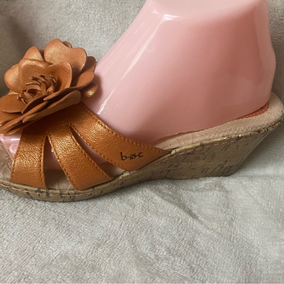 BOC Sandals Women's 9 Orange Floral Cork Wedge Slip On Cushioned Comfort Shoes - Picture 5 of 15
